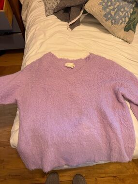 Anthropologie Lilac Plush V-Neck Sweater